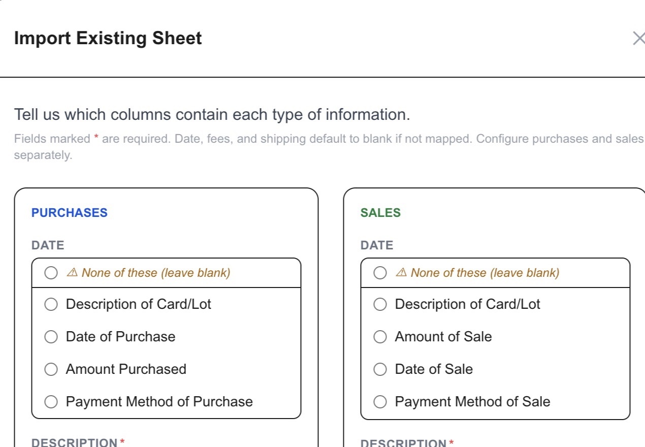 Mapping spreadsheet columns to deal fields